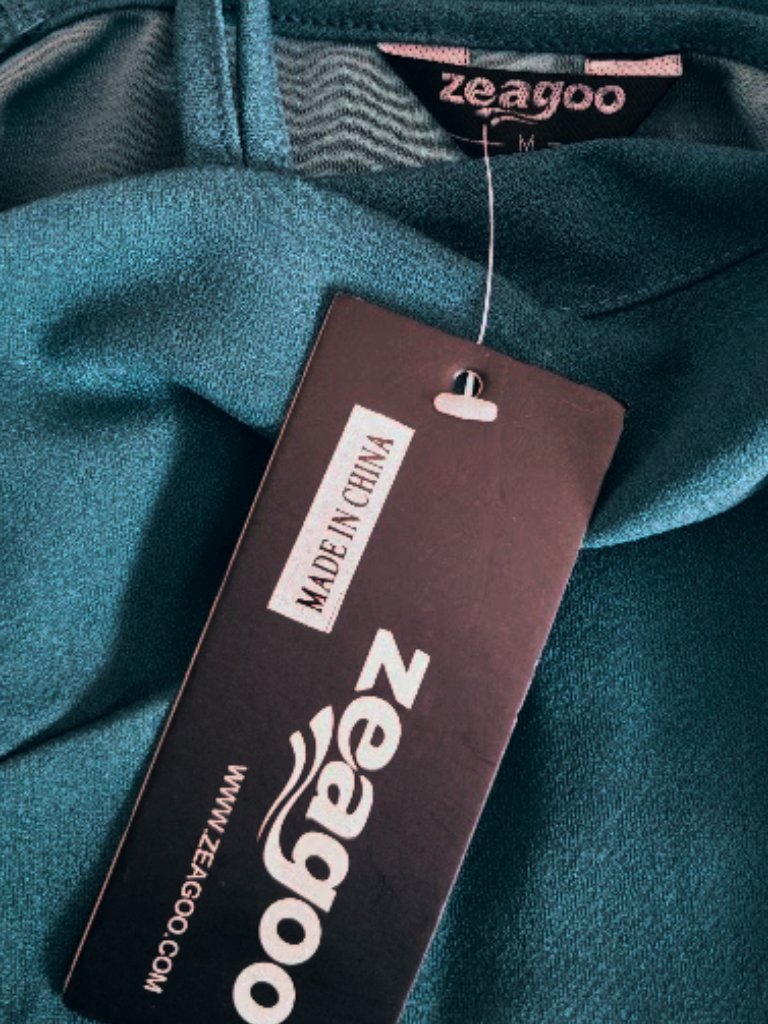 Nwt Zeagoo Sz Med Teal Slim Fit Button Front Accented Spaghetti Strap Dress — image 4 of 4